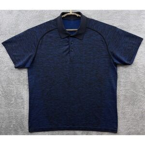 Lululemon‎ Polo Shirt Mens XXL Blue Black Metal Vent Short Sleeve Performance